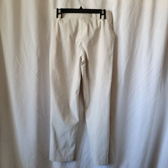 Max Studio Striped Tan White Stretchy Medium Pants Women's slacks pockets EUC - Picture 2 of 7